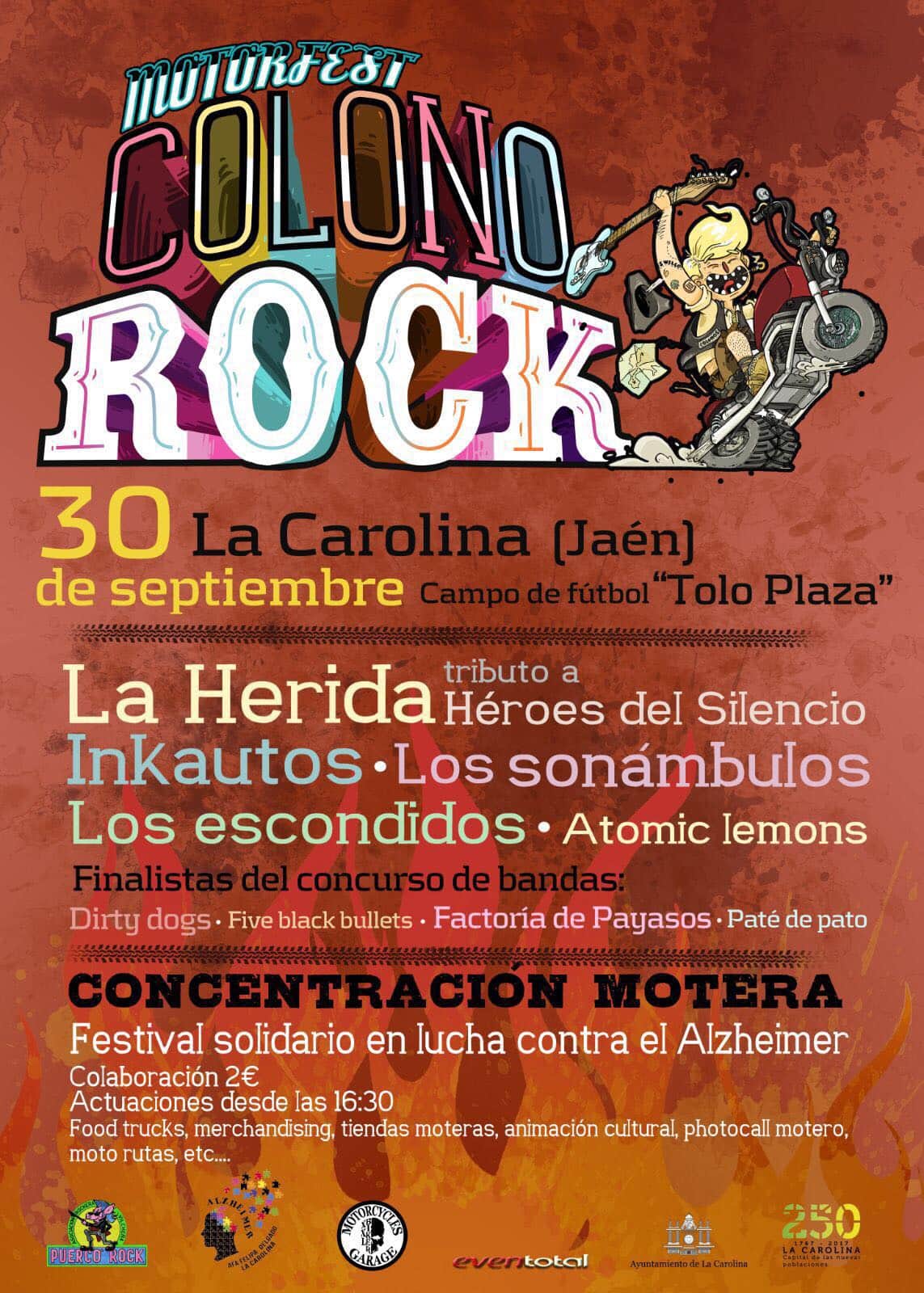 Cartel del Festival Solidario Colono-Rock en la Carolina Jaén 24h