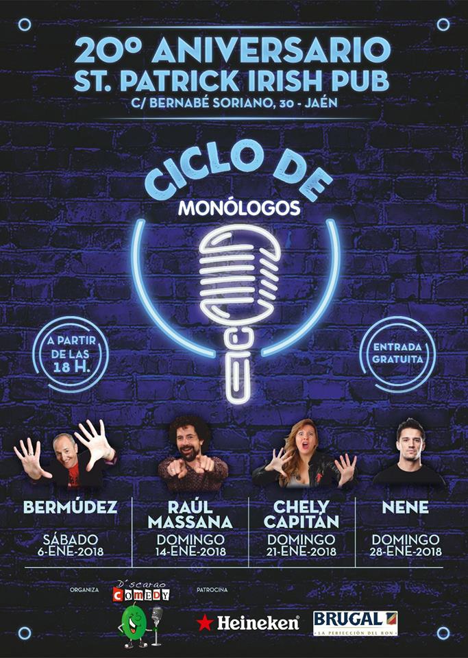 Cartel Ciclo de monólogos 20 aniversario St. Patrick Irish Pub
