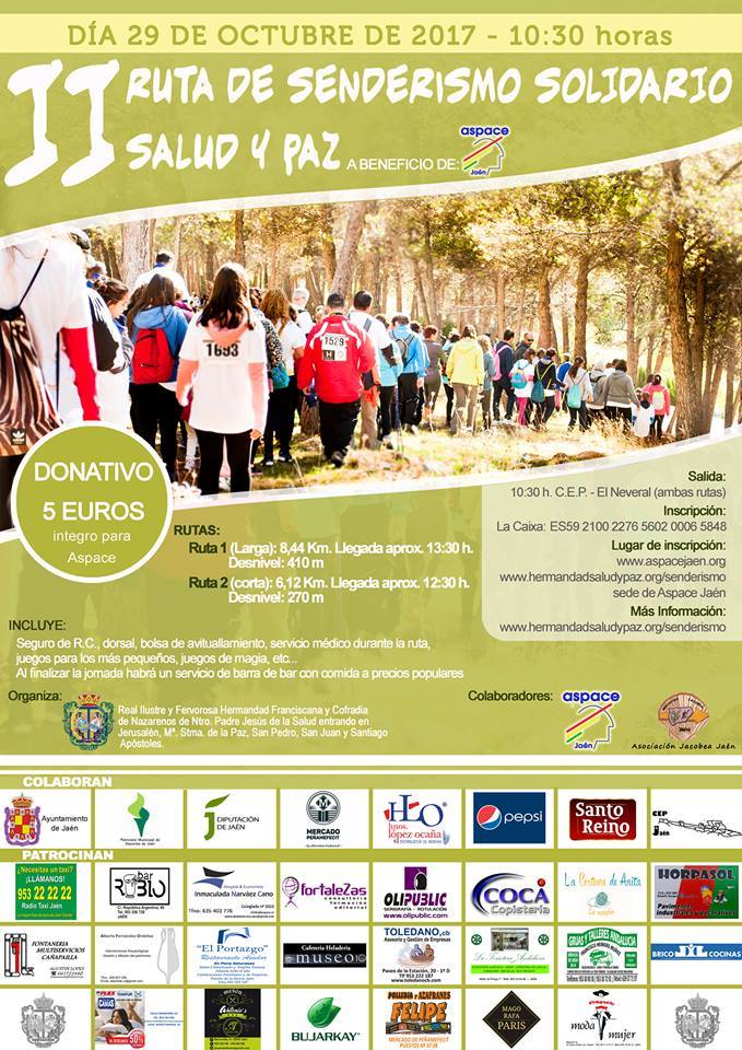 Cartel II Ruta de senderismo solidario salud y paz Jaén 24h