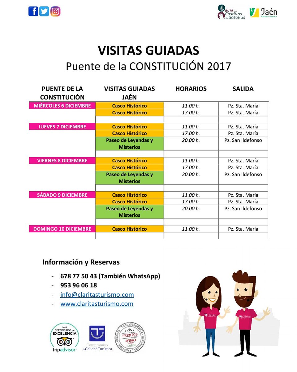 Cartel de Cláritas Turismo Visitas Guiadas para el Puente de la Constitución Jaén 24h