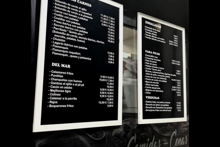 Carta de tapas de el quinto pino en jaén