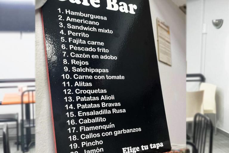 Carta en el bar restaurante el 5 pino